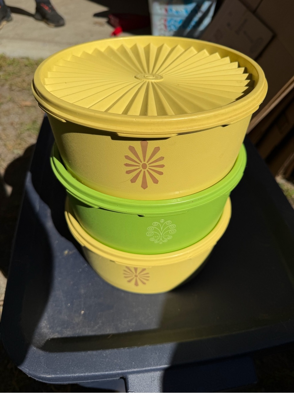 Tupperware Yellow and Lime Stackable Decorative Storage Bowls